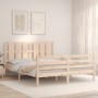 Bed frame with solid wood headboard 160x200 cm by vidaXL, Beds and slatted bases - Ref: Foro24-3194126, Price: 149,69 €, Disc...