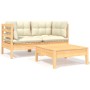 Garden furniture 3 pieces solid pine wood with cream cushions by vidaXL, Modular outdoor sofas - Ref: Foro24-806676, Price: 1...