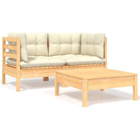 Garden furniture 3 pieces solid pine wood with cream cushions by vidaXL, Modular outdoor sofas - Ref: Foro24-806676, Price: 1...