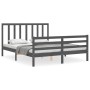 Gray solid wood bed frame with headboard 160x200 cm by vidaXL, Beds and slatted bases - Ref: Foro24-3193803, Price: 153,44 €,...