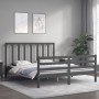 Gray solid wood bed frame with headboard 160x200 cm by vidaXL, Beds and slatted bases - Ref: Foro24-3193803, Price: 153,44 €,...