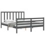 Gray solid wood bed frame with headboard 160x200 cm by vidaXL, Beds and slatted bases - Ref: Foro24-3193803, Price: 153,44 €,...