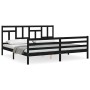 Bed frame with black solid wood headboard 200x200 cm by vidaXL, Beds and slatted bases - Ref: Foro24-3194985, Price: 164,38 €...