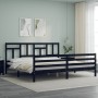 Bed frame with black solid wood headboard 200x200 cm by vidaXL, Beds and slatted bases - Ref: Foro24-3194985, Price: 164,38 €...