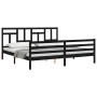 Bed frame with black solid wood headboard 200x200 cm by vidaXL, Beds and slatted bases - Ref: Foro24-3194985, Price: 164,38 €...