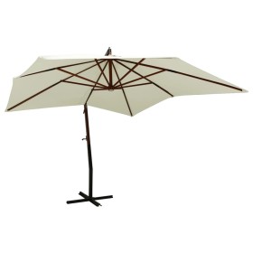 Hanging parasol with sand white wooden pole 300 cm by vidaXL, Umbrellas - Ref: Foro24-318445, Price: 173,85 €, Discount: %