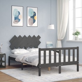 Gray solid wood bed frame with headboard 120x200 cm by vidaXL, Beds and slatted bases - Ref: Foro24-3193463, Price: 139,99 €,...