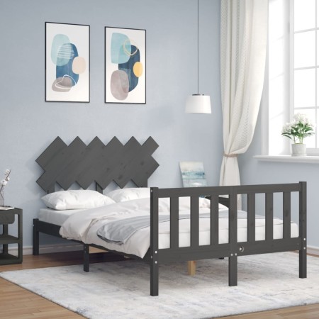 Gray solid wood bed frame with headboard 120x200 cm by vidaXL, Beds and slatted bases - Ref: Foro24-3193463, Price: 139,07 €,...