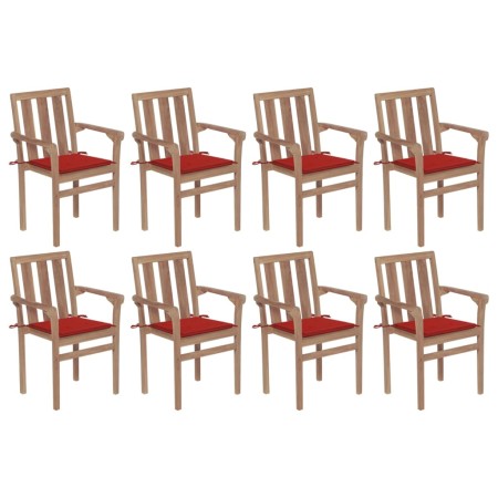 Stackable garden chairs, set of 8, made of solid teak wood with cushions. by vidaXL, Garden chairs - Ref: Foro24-3073439, Pri...