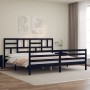 Bed frame with black solid wood headboard 200x200 cm by vidaXL, Beds and slatted bases - Ref: Foro24-3194920, Price: 164,68 €...