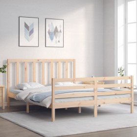 Bed frame with solid wood headboard 160x200 cm by vidaXL, Beds and slatted bases - Ref: Foro24-3193801, Price: 136,62 €, Disc...