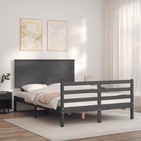 Estructura de cama con cabecero madera maciza gris 120x200 cm de vidaXL, Camas y somieres - Ref: Foro24-3195218, Precio: 148,...