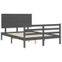 Gray solid wood bed frame with headboard 120x200 cm by vidaXL, Beds and slatted bases - Ref: Foro24-3195218, Price: 148,19 €,...