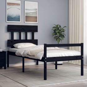 Bed frame with black solid wood headboard 90x200 cm by vidaXL, Beds and slatted bases - Ref: Foro24-3195405, Price: 105,48 €,...