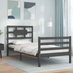 Gray solid wood bed frame with headboard 90x200 cm by vidaXL, Beds and slatted bases - Ref: Foro24-3194428, Price: 106,99 €, ...