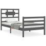 Gray solid wood bed frame with headboard 90x200 cm by vidaXL, Beds and slatted bases - Ref: Foro24-3194428, Price: 106,87 €, ...