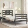 Gray solid wood bed frame with headboard 90x200 cm by vidaXL, Beds and slatted bases - Ref: Foro24-3194428, Price: 106,87 €, ...