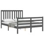 Gray solid wood bed frame with headboard 140x200 cm by vidaXL, Beds and slatted bases - Ref: Foro24-3194248, Price: 161,99 €,...