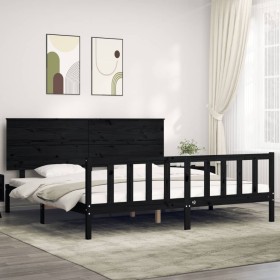 Bed frame with black solid wood headboard 200x200 cm by vidaXL, Beds and slatted bases - Ref: Foro24-3193425, Price: 213,29 €...