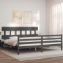 Gray solid wood bed frame with headboard 200x200 cm by vidaXL, Beds and slatted bases - Ref: Foro24-3195178, Price: 165,62 €,...