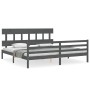 Gray solid wood bed frame with headboard 200x200 cm by vidaXL, Beds and slatted bases - Ref: Foro24-3195178, Price: 165,62 €,...