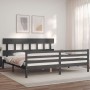 Gray solid wood bed frame with headboard 200x200 cm by vidaXL, Beds and slatted bases - Ref: Foro24-3195178, Price: 165,62 €,...