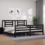 Bed frame with black solid wood headboard 200x200 cm by vidaXL, Beds and slatted bases - Ref: Foro24-3194725, Price: 166,63 €...