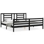 Bed frame with black solid wood headboard 200x200 cm by vidaXL, Beds and slatted bases - Ref: Foro24-3194725, Price: 166,63 €...