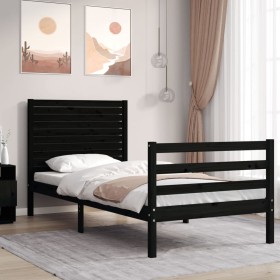 Solid black wood bed frame with headboard 90x200 cm by vidaXL, Beds and slatted bases - Ref: Foro24-3195015, Price: 137,12 €,...