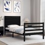 Solid black wood bed frame with headboard 90x200 cm by vidaXL, Beds and slatted bases - Ref: Foro24-3195015, Price: 135,99 €,...