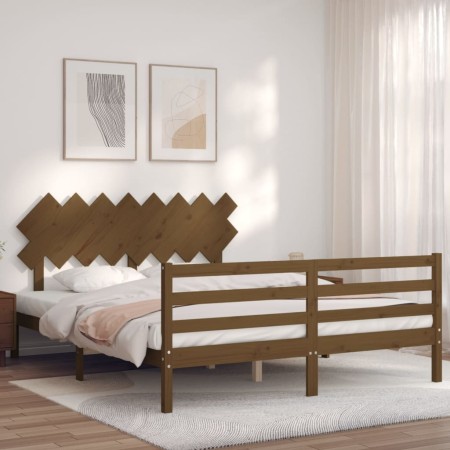 Estructura de cama con cabecero madera marrón miel 160x200 cm de vidaXL, Camas y somieres - Ref: Foro24-3195299, Precio: 158,...