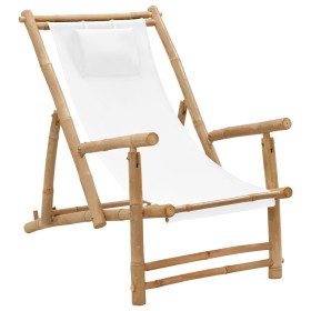 Silla de playa de bambú y lona blanco crema de vidaXL, Sillas de jardín - Ref: Foro24-318594, Precio: 52,99 €, Descuento: %