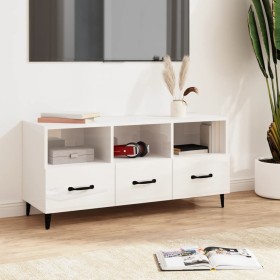 Glossy white plywood TV cabinet 102x35x50 cm by vidaXL, TV Furniture - Ref: Foro24-812615, Price: 60,97 €, Discount: %