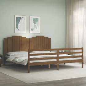 Estructura cama y cabecero madera maciza marrón miel 200x200 cm de vidaXL, Camas y somieres - Ref: Foro24-3194204, Precio: 19...