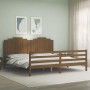 Estructura cama y cabecero madera maciza marrón miel 200x200 cm de vidaXL, Camas y somieres - Ref: Foro24-3194204, Precio: 19...