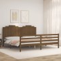 Estructura cama y cabecero madera maciza marrón miel 200x200 cm de vidaXL, Camas y somieres - Ref: Foro24-3194204, Precio: 19...