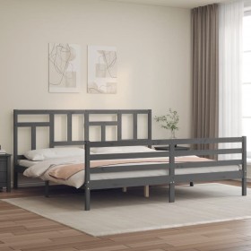 Gray solid wood bed frame with headboard 200x200 cm by vidaXL, Beds and slatted bases - Ref: Foro24-3194983, Price: 164,26 €,...