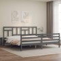 Gray solid wood bed frame with headboard 200x200 cm by vidaXL, Beds and slatted bases - Ref: Foro24-3194983, Price: 164,38 €,...