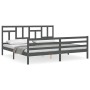 Gray solid wood bed frame with headboard 200x200 cm by vidaXL, Beds and slatted bases - Ref: Foro24-3194983, Price: 164,38 €,...