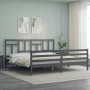 Gray solid wood bed frame with headboard 200x200 cm by vidaXL, Beds and slatted bases - Ref: Foro24-3194983, Price: 164,38 €,...