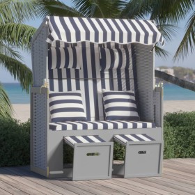 Strandkorb-Stuhl mit blau-weißen Kissen aus synthetischem Rattanholz von vidaXL, Liegen - Ref: Foro24-318660, Preis: 289,12 €...