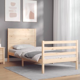 Estructura de cama con cabecero madera maciza 90x200 cm de vidaXL, Camas y somieres - Ref: Foro24-3194621, Precio: 93,99 €, D...