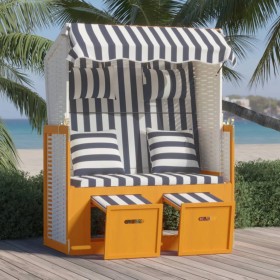 Strandkorb-Stuhl mit weiß-blauen Kissen aus synthetischem Rattanholz von vidaXL, Liegen - Ref: Foro24-318664, Preis: 226,99 €...