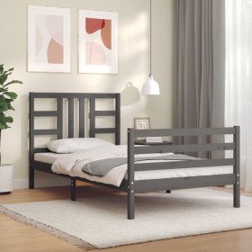 Estructura de cama con cabecero madera maciza gris 90x200 cm de vidaXL, Camas y somieres - Ref: Foro24-3193908, Precio: 104,9...