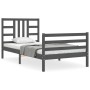 Estructura de cama con cabecero madera maciza gris 90x200 cm de vidaXL, Camas y somieres - Ref: Foro24-3193908, Precio: 104,1...