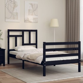 Bed frame with black solid wood headboard 90x200 cm by vidaXL, Beds and slatted bases - Ref: Foro24-3194950, Price: 118,16 €,...