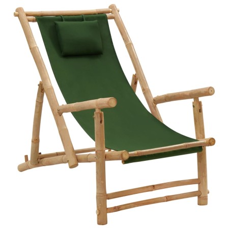 Silla de playa de bambú y lona verde de vidaXL, Sillas de jardín - Ref: Foro24-318598, Precio: 75,31 €, Descuento: %