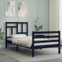 Bed frame with black solid wood headboard 90x200 cm by vidaXL, Beds and slatted bases - Ref: Foro24-3194950, Price: 114,99 €,...