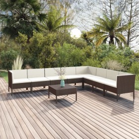 9-teiliges Gartenmöbel-Set und braune synthetische Rattankissen von vidaXL, Gartensets - Ref: Foro24-3094459, Preis: 598,99 €...