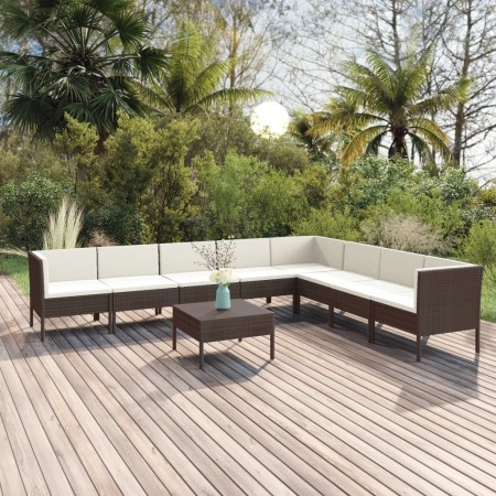 9-teiliges Gartenmöbel-Set und braune synthetische Rattankissen von vidaXL, Gartensets - Ref: Foro24-3094459, Preis: 725,71 €...